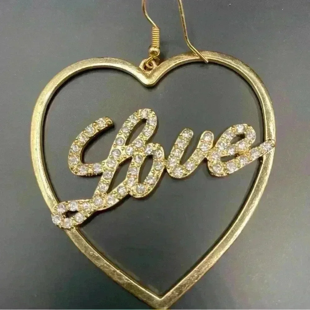 Heart-shape Love Earrings Gold And Clear Crystal